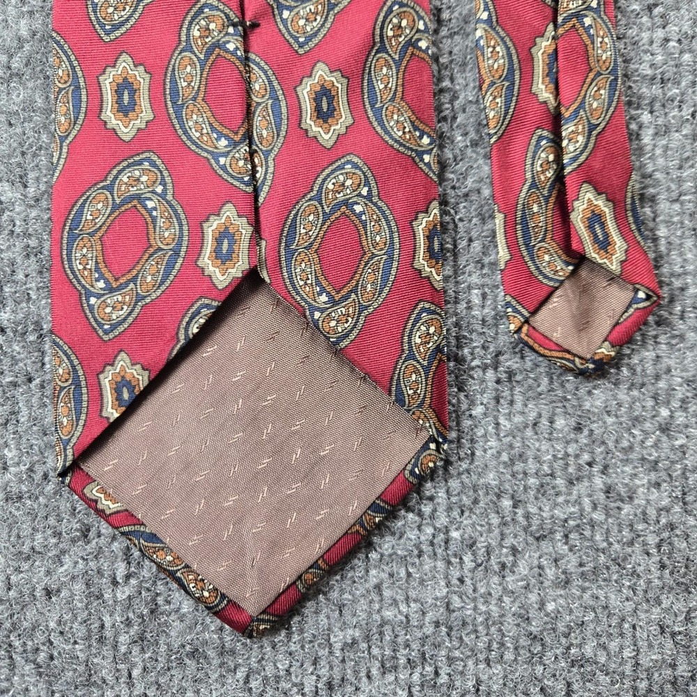 Pierre Balmain Necktie Mens Extra Long Red Medallion Italian Silk Tie 100%